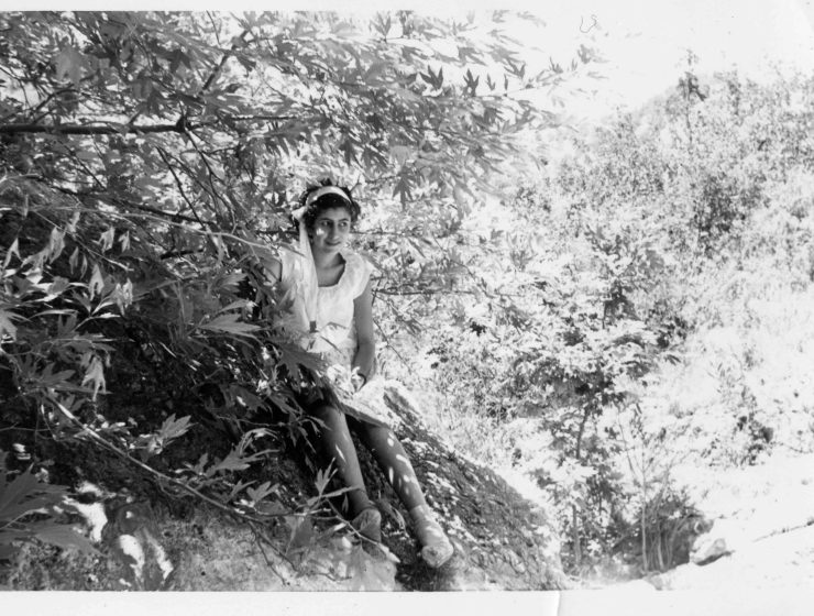Samia Halaby at a picknick in the mountains, Lebanon, 1950 or 1951.