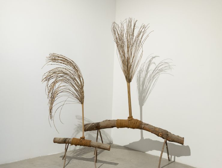 Dr. Mohamed Yousif, Camel Movement Series, 2005. Dried palm seed branches, jute rope, neem tree branches, almond tree branches (legs). Courtesy of Efie Gallery and Artist