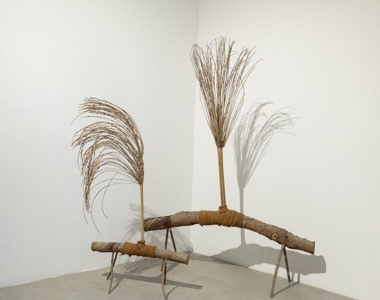 Dr. Mohamed Yousif, Camel Movement Series, 2005. Dried palm seed branches, jute rope, neem tree branches, almond tree branches (legs). Courtesy of Efie Gallery and Artist