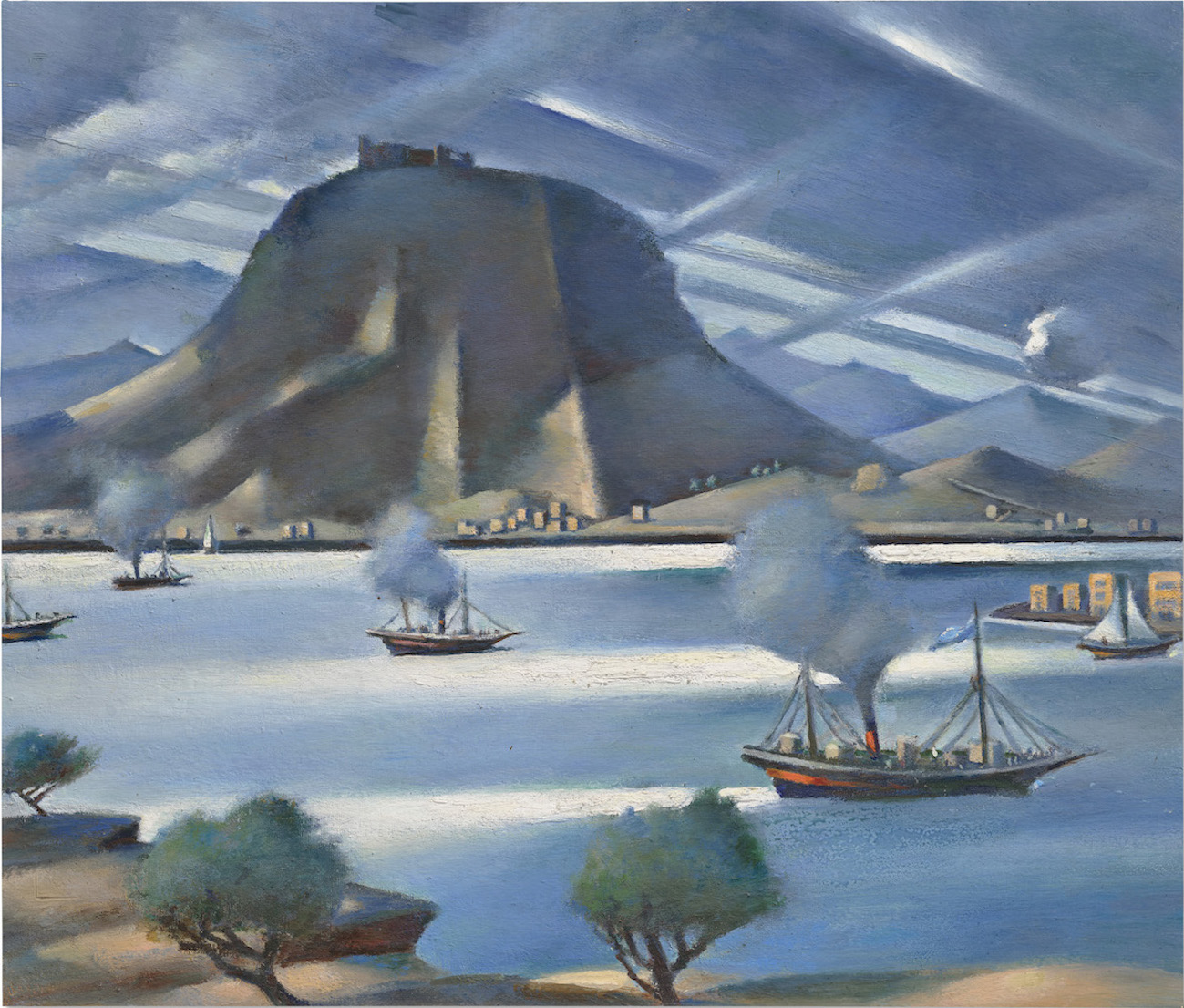 Mahmoud Saïd’s (1897, Alexandria - 1964, Alexandria) Vue de la plage à Cassata en Grèce (View of the beach in Cassata in Greece), (estimate £250,000-350,000 | US$340,000-470,000)
