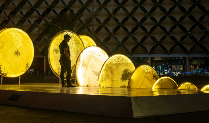 Zaman Jassim When the Moon is Full, 2021 Fiberglass, LED lights and video projection 1000x1000x270 cm Courtesy the artist Photo