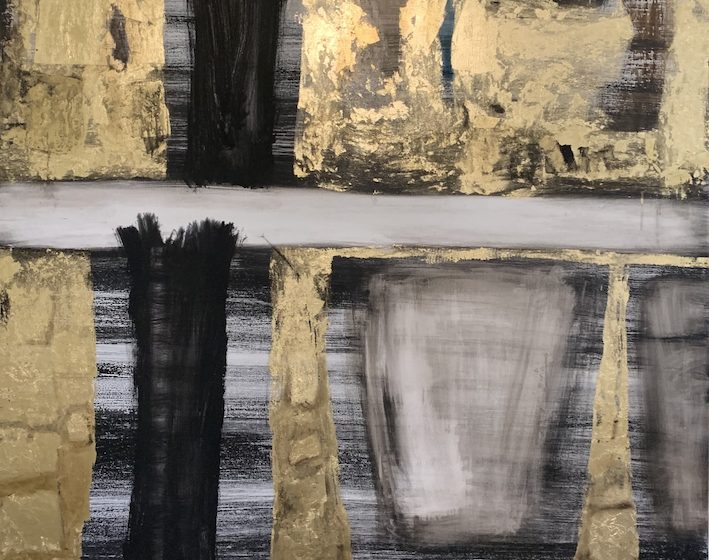 Zad Moultaka, De Profundis, 2024, Walnut Husk, Acrylic, Oil and Metal Leaf on Canvas-200 x 150 cm