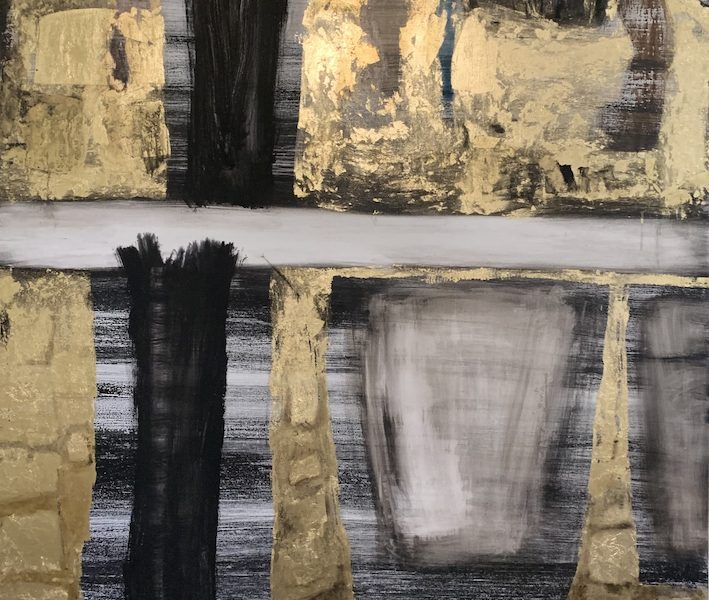 Zad Moultaka, De Profundis, 2024, Walnut Husk, Acrylic, Oil and Metal Leaf on Canvas-200 x 150 cm