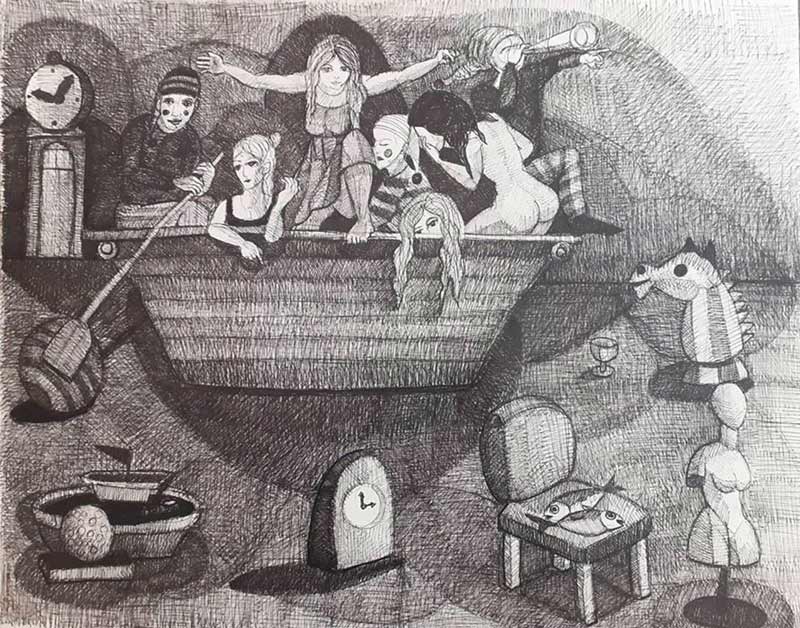 Ghaylan Safadi, Untitled 19, 2020. Ink on cardboard, 60 x 75 cm. Courtesy of Art On 56th Gallery