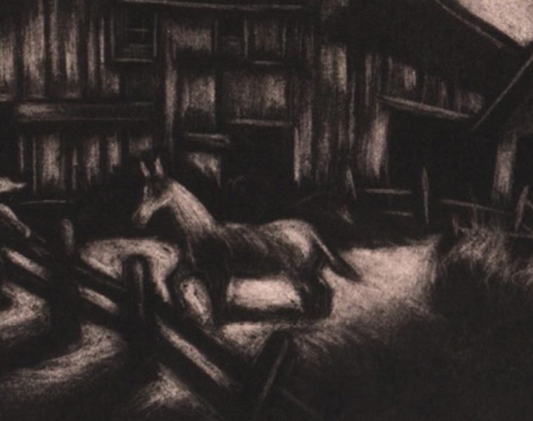 Dox Thrash, One Horse Farmer, ca. 1944-48. Carborundum mezzotint, 15.1 × 22.5 cm