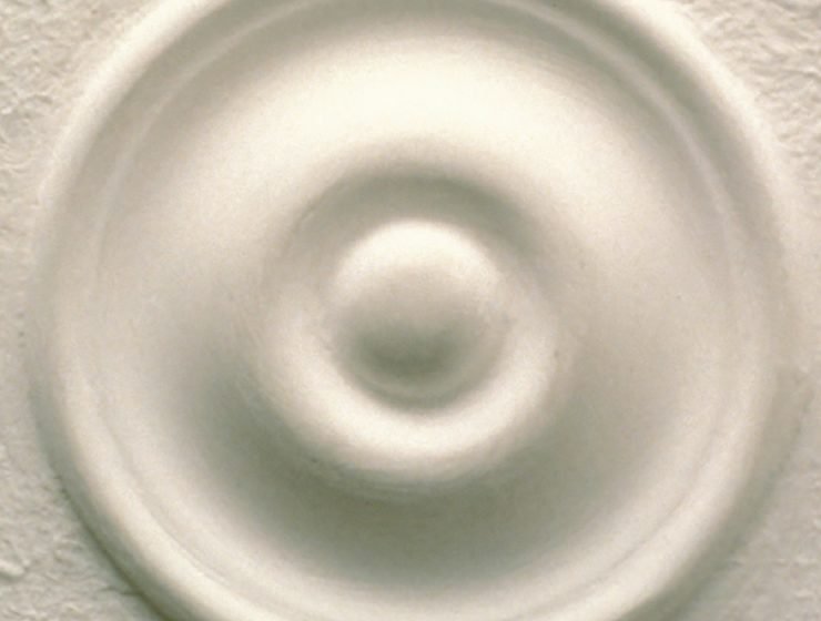 Wendy Jacob, Rosette, 1994. Zinc rosette, heating elements, latex paint, plaster, 5.5 x 5.5 x 0.5 in