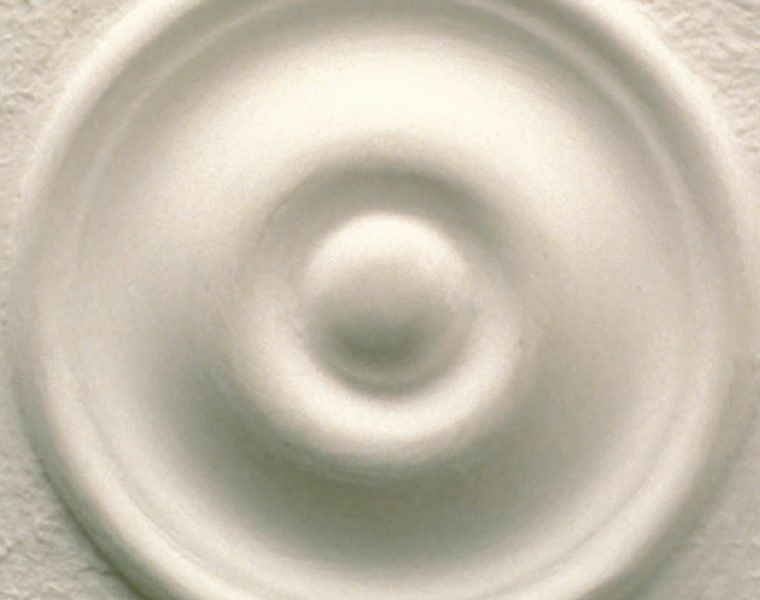 Wendy Jacob, Rosette, 1994. Zinc rosette, heating elements, latex paint, plaster, 5.5 x 5.5 x 0.5 in