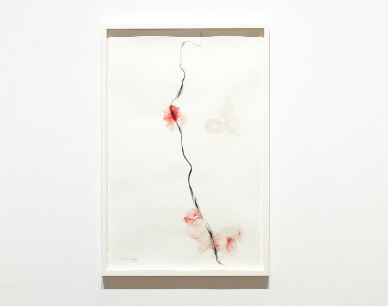 Lamia Joreige, The River, drawings, wax, pigments, pastels & crayons on Velin d’Arche paper, 100 × 65 cm. 2016, exhibition view of Under- Writing Beirut, Nahr (2013-2016) at Cardiff National Museum, U.K. in Artes Mundi 7, 2016-2017, photographer Jamie Woodley, © Artes Mundi