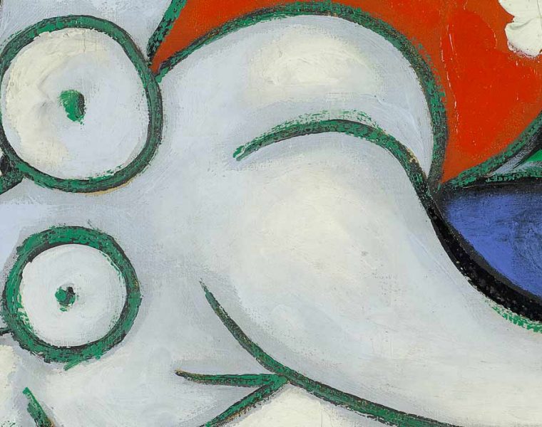 Pablo Picasso, Spanish 1881–1973. Reclining woman (Femme couchée) 19 June 1932. Oil on canvas 38.0 x 46.0 cm, 55.6 x 63.0 cm (framed). Centre Pompidou, Paris, Musée national d’art moderne-Centre de création industrielle. Donated by Louise and Michel Leiris, 1984 © Succession Picasso/Copyright Agency, 2022. Photo © Centre Pompidou, MNAM-CCI/Bertrand Prévost/Dist. RMN-GP