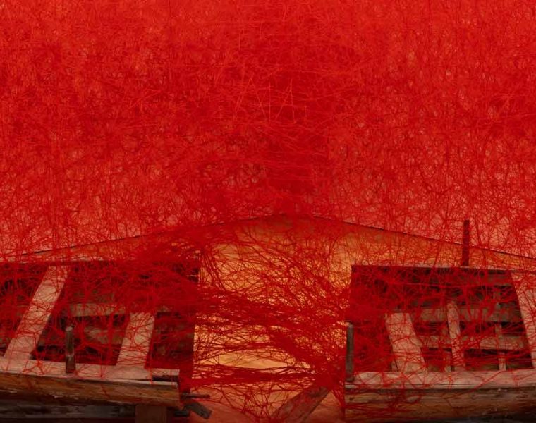 Installation view of Departure, 2018, in Artist’s Rooms: Chiharu Shiota at Jameel Arts Centre, Dubai. Courtesy of Art Jameel. Photography by Mohamed Somji
