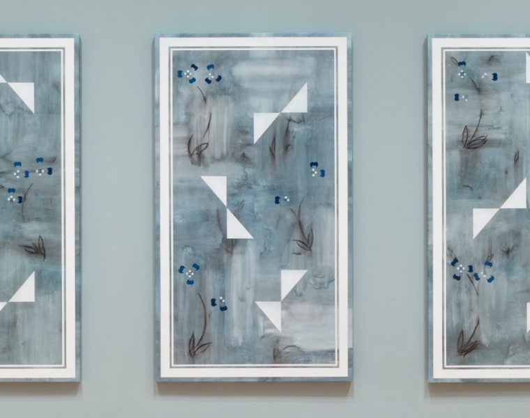 Kamrooz Aram, Ornament for Extraordinary Architecture, 2018. Oil, wax, oil crayon and pencil on canvas. Overall: 198.12 × 426.72 × 4.13 cm, Unframed (Each Panel): 198.12 × 111.76 × 4.13 cm.Photo by Kevin Todora. Copyright: The Artist © Kamrooz Aram