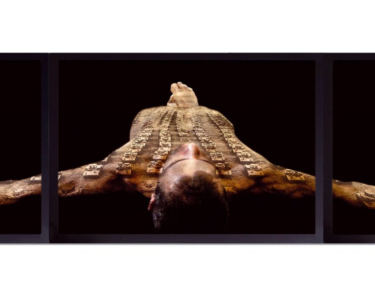 Yves Hayat, “Crucifixion” Triptych, 2011. Inkjet on Fine art watercolour paper, framed, 300 x 70 cm. Edition 6