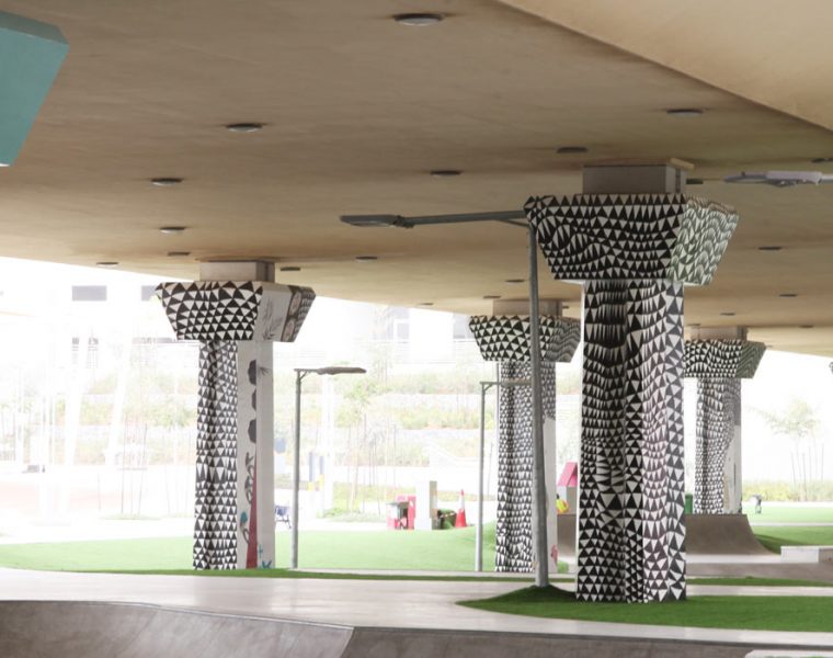 Public Commission At Reem Skatepark, 2019. Installation view, April 2019. Al Reem Park, Abu Dhabi. Courtesy of the artists and Gallery Isabelle van den Eynde