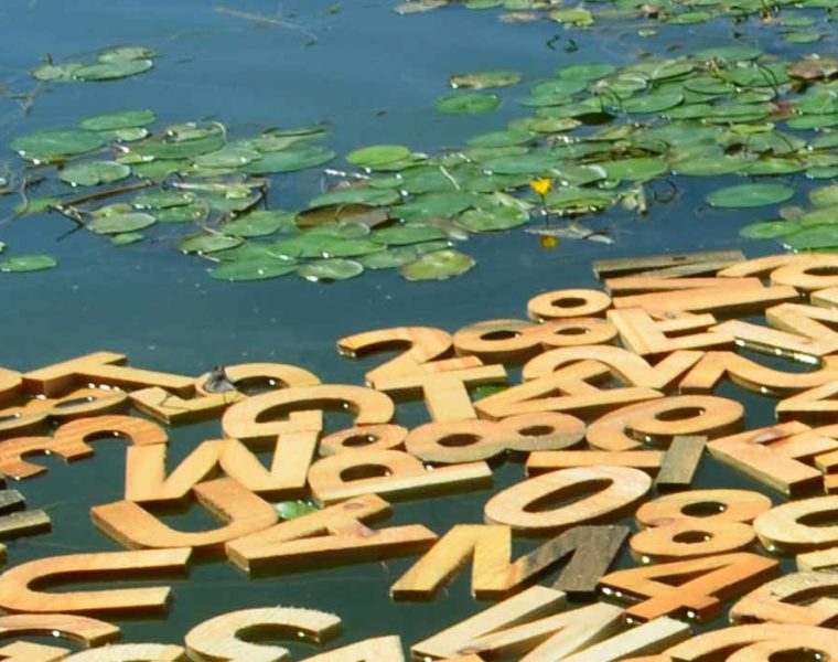 Mohammed Kazem, Directions,(Standing on Mingcui Lake), 2016, wood on water, Dimensions variable. Courtesy of the artist