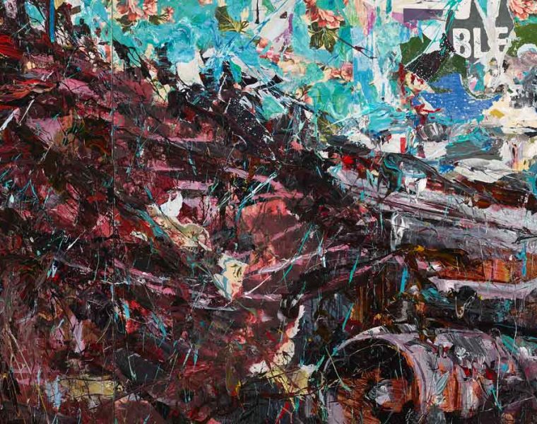 Ayman Baalbaki, The Middle East, 2014. Mixed media on canvas, 207.5 x 407.5 x 5.5 cm. Dimension (Right) 200 x 150 cm. Dimension (Left ) 200 x 250 cm. Courtesy of Ramzi and Saeda Dalloul Art Foundation.