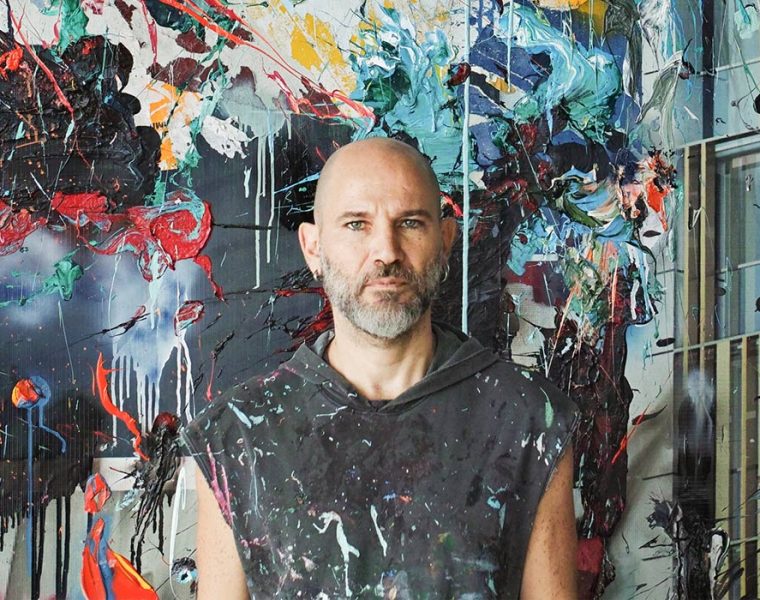 Ayman Baalbaki in front of his latest work, Janus Gate, 2022. Photo by Marco Pinarelli.