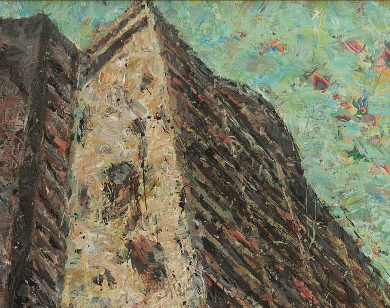 Ayman Baalbaki, Seeking The Heights, 2010. Acrylic on fabric laid on canvas, copper light box, 200 x 210cm.