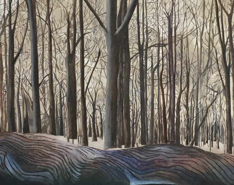 Karine Boulanger, Murmures Entre Les Branches, 2015. Oil on canvas, 130 x 195 cm. Courtesy of Galerie Janine Rubeiz.